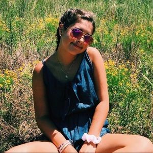 Denim Romper with Bow Small Trendy EUC